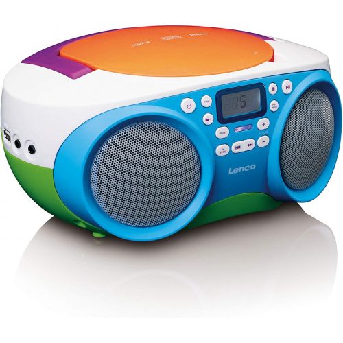  [아마존베스트]Lenco SCD-41 - CD player for children - CD radio - stereo system - boom box - FM radio tuner - USB connection - MP3 - 2 x 1 W RMS power - mains and battery operation - colorful