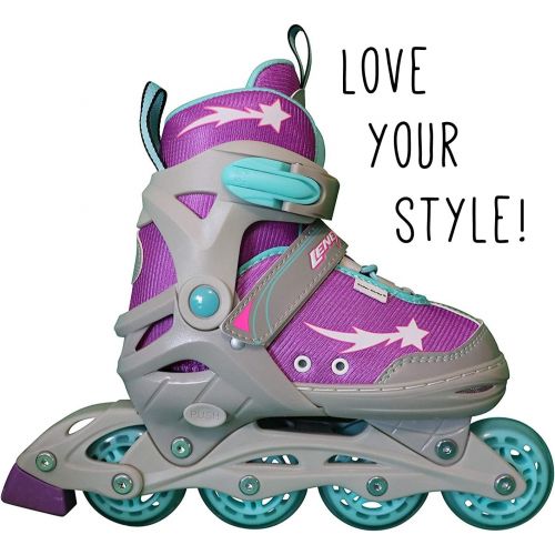  Lenexa Athena Kids Rollerblades - Patines Roller Blades for a Kid (GirlGirls, BoyBoys) - Adjustable Comfortable Inline Skates for Children (PurpleGreyBlue)