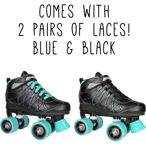  Lenexa Hoopla Kids Roller Skates for Kids Children - Girls and Boys - Kids Rollerskates - Childrens Quad Derby Roller Skate for Youths BoyGirl - Kids Skates (Black wBlue Wheels)