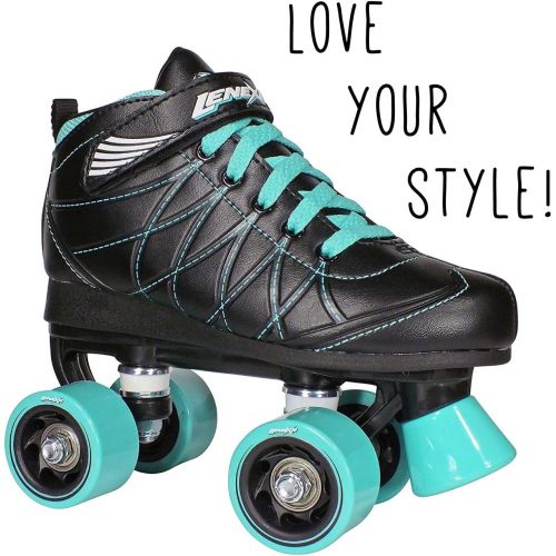  Lenexa Hoopla Kids Roller Skates for Kids Children - Girls and Boys - Kids Rollerskates - Childrens Quad Derby Roller Skate for Youths BoyGirl - Kids Skates (Black wBlue Wheels)