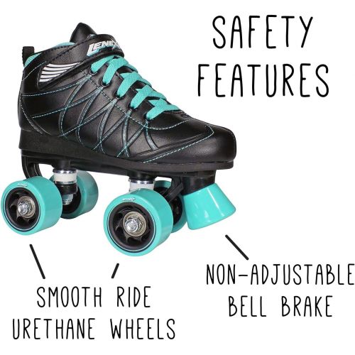  Lenexa Hoopla Kids Roller Skates for Kids Children - Girls and Boys - Kids Rollerskates - Childrens Quad Derby Roller Skate for Youths BoyGirl - Kids Skates (Black wBlue Wheels)