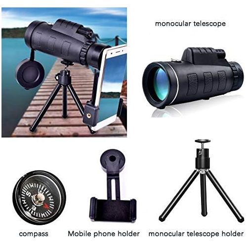 [아마존베스트]Lenlun Monocular Telescope 40 × 60 High Power BAK-4 HD Monocular with Smartphone Holder & Tripod, Zoom Telescope Waterproof for Bird Watching, Hunting, Camping