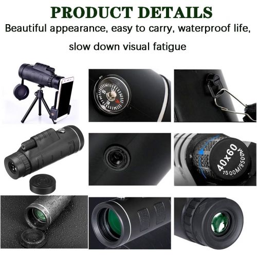  [아마존베스트]Lenlun Monocular Telescope 40 × 60 High Power BAK-4 HD Monocular with Smartphone Holder & Tripod, Zoom Telescope Waterproof for Bird Watching, Hunting, Camping