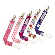 Pacifier Clip Set of 5 for Girls, Fun Stylish Designs, Teether Toy Holder, by Lenny Lemons