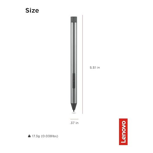 레노버 Lenovo Digital Pen 2 (Laptop) - Ultra-Tactile Response - 4,096 Levels of Pressure - Natural Feel Elastometer Pen Tip - Extended Battery Life - Silver, Grey