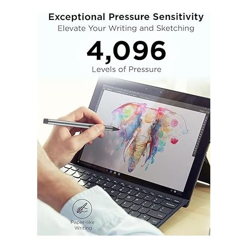 레노버 Lenovo Digital Pen 2 (Laptop) - Ultra-Tactile Response - 4,096 Levels of Pressure - Natural Feel Elastometer Pen Tip - Extended Battery Life - Silver, Grey