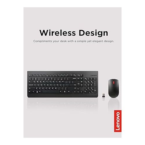레노버 Lenovo 510 Wireless Keyboard & Mouse Combo, 2.4 GHz Nano USB Receiver, Full Size, Island Key Design, Left or Right Hand, 1200 DPI Optical Mouse, GX30N81775, Black