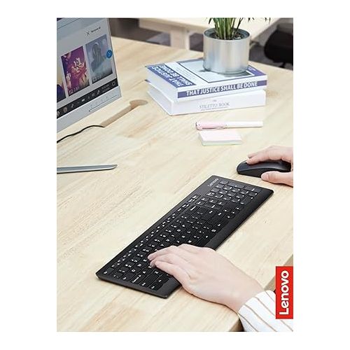 레노버 Lenovo 510 Wireless Keyboard & Mouse Combo, 2.4 GHz Nano USB Receiver, Full Size, Island Key Design, Left or Right Hand, 1200 DPI Optical Mouse, GX30N81775, Black