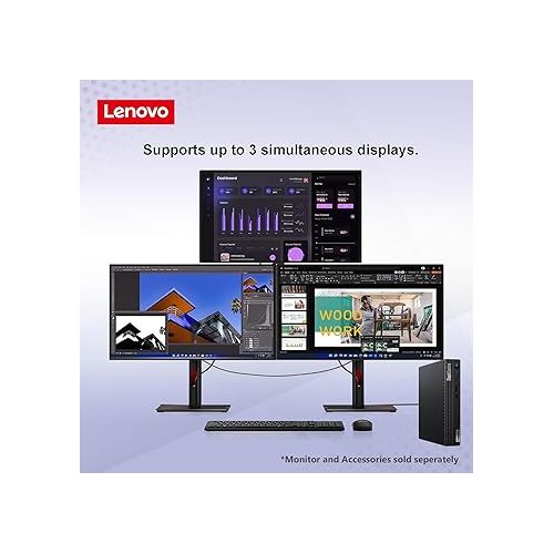 레노버 Lenovo ThinkCentre Business Mini Desktop, Intel Core Processor(Up to 4.3Ghz), 16GB RAM, 256GB SSD, Display Port, HDMI, USB Type-C, RJ-45, Wi-Fi 6, Windows 11 Pro, Black