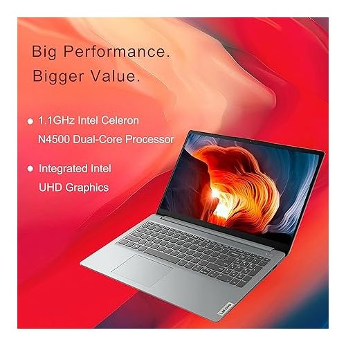 레노버 LENOVO IdeaPad 1 Laptop, 15.6” FHD Display, Intel Celeron N4500 Processor, 12GB RAM, 512GB SSD, SD Card Reader, Numeric Keypad, HDMI, Wi-Fi 6, Windows 11 Home, 1 Year Office 365, Grey