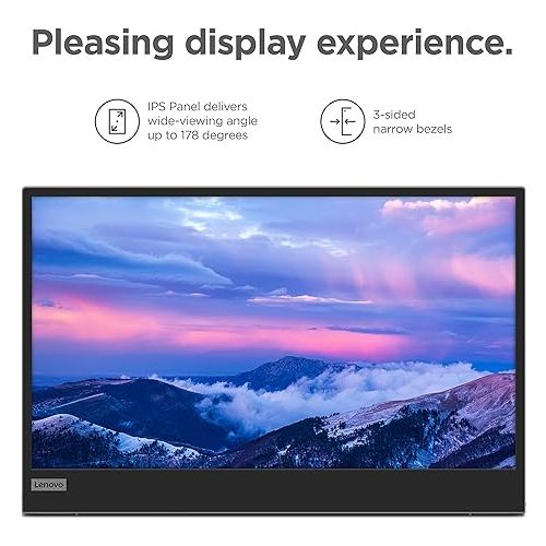 레노버 Lenovo L15 Portable Monitor, 15.6” Display, Full HD Resolution, IPS Panel, 250 nits Brightness, 60Hz Refresh Rate, USB-C Ports, Height-Adjustable Stand, Flicker-Free Technology, Grey