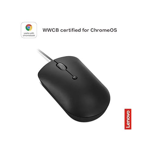 레노버 Lenovo 400 USB-C Compact Wired Mouse - Pocket Friendly Portable Mouse for Notebook or Large Computer Monitor, Black