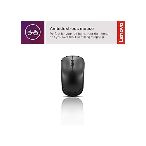 레노버 Lenovo 100 Wireless Keyboard and Mouse Combo - Cordless Set with Spill Resistant Quiet Keys - 3-Zone Keyboard - Ambidextrous Mouse - Compact Design - Wireless USB -Black