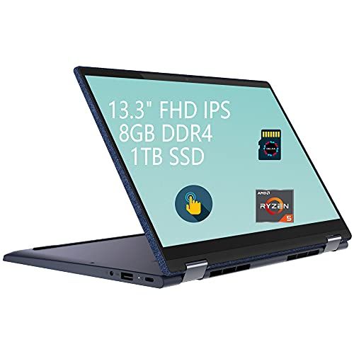 레노버 Lenovo 2021 Premium Yoga 6 13 2-in-1 Laptop 13.3 FHD IPS 72% NTSC Touchscreen AMD 6-Core Ryzen 5 5500U ( i7-10510U) 8GB DDR4 1TB SSD Backlit FP Dolby Win10 Blue + 32GB MicroSD Card