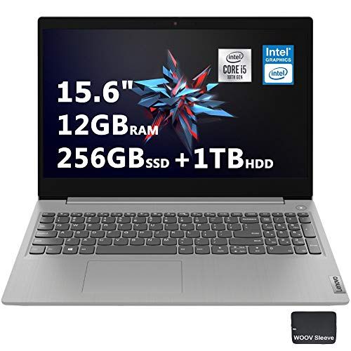 레노버 Lenovo IdeaPad 3 15.6 HD Touch Screen Laptop 10th Gen Quad-Core Intel Core i5-1035G1 (Beat i7-8550U) Bundled with Sleeve, Webcam, Windows 10, Grey (12GB256GB SSD1TB HDD)