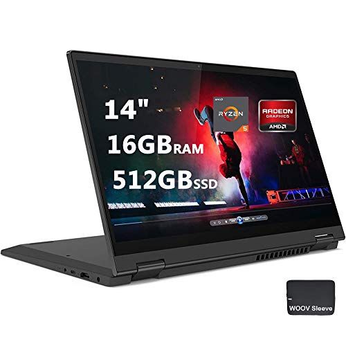 레노버 New Lenovo Flex 5 14 2-in-1 Laptop FHD Touch 6-Core AMD Ryzen 5 4500U (Beat i7-8550U) 16GB DDR4 RAM, 512GB PCIE SSD, Digital Pen Included Backlit Bundled with Woov Sleeve Win 10, G