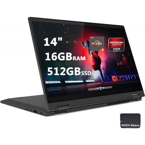 레노버 New Lenovo Flex 5 14 2-in-1 Laptop FHD Touch 6-Core AMD Ryzen 5 4500U (Beat i7-8550U) 16GB DDR4 RAM, 512GB PCIE SSD, Digital Pen Included Backlit Bundled with Woov Sleeve Win 10, G