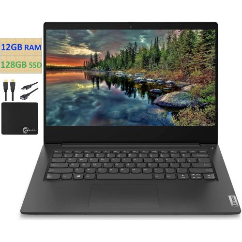 레노버 2021 Flagship Lenovo Ideapad 3 Laptop, 14 HD Display, Intel Pentium Gold 6405U 2.4 GHz, 12GB DDR4 RAM, 128GB NVMe M.2 SSD, Bluetooth 5.0, Webcam, WiFi, HDMI, Windows 10 S, Black +