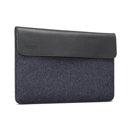 레노버 Lenovo Yoga Laptop Sleeve for 14-Inch Computer, Leather and Wool Felt, Magnetic Closure, Accessory Pocket, GX40X02932, Black