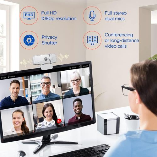 레노버 Lenovo 300 FHD Webcam, 1080p, Stereo Microphone, USB Camera for Live Streaming and Video Calling, Privacy Cover, Plug and Play, Desktop or Laptop, Windows, Mac, Cloud Grey, GXC1B34