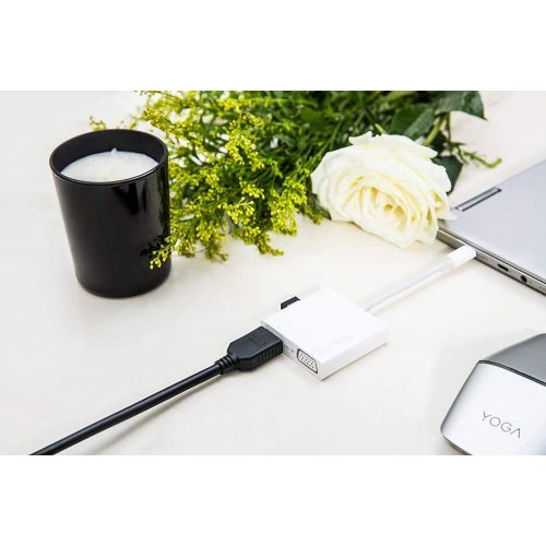 레노버 Lenovo USB-C 3-in-1 Travel Hub, 4K HDMI, VGA, USB 3.0, Plug and Play, Only 0.08 lbs, GX90T33021, White