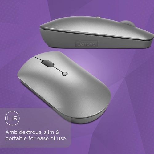 레노버 Lenovo 600 Bluetooth Silent Mouse, Blue Optical Sensor, Adjustable DPI, 4 Button, Microsoft Swift Pair, Windows, Chrome, GY50X88832, Gray