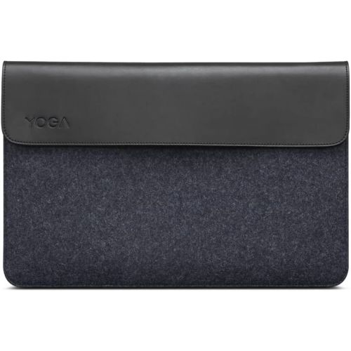 레노버 Lenovo Yoga Laptop Sleeve for 15-Inch Computer, Leather and Wool Felt, Magnetic Closure, Accessory Pocket, GX40X02934, Black