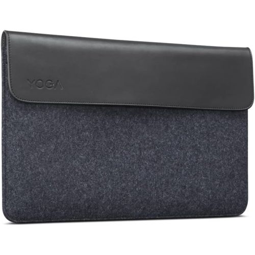 레노버 Lenovo Yoga Laptop Sleeve for 15-Inch Computer, Leather and Wool Felt, Magnetic Closure, Accessory Pocket, GX40X02934, Black