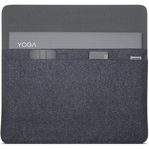 레노버 Lenovo Yoga Laptop Sleeve for 15-Inch Computer, Leather and Wool Felt, Magnetic Closure, Accessory Pocket, GX40X02934, Black