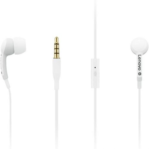 레노버 Lenovo 100 in-Ear Headphone, Wired, Microphone, Noise Isolating, 3 Ear Cup Sizes, Windows, Mac, Android, GXD0S50938, White