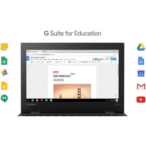 레노버 Lenovo 100e 11.6 Anti Glare HD Chromebook, Intel Dual-Core Celeron N3350 1.1 GHz up to 2.4 GHz, 4GB RAM, 16GB eMMC, HD Graphics 500, Bluetooth, USB Type C, 802.11ac, Webcam, Chrome