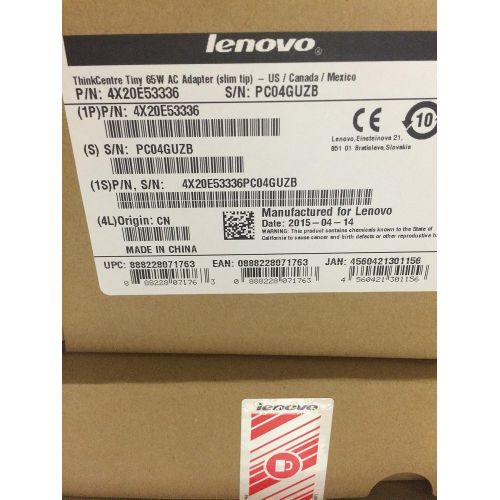 레노버 Lenovo ThinkCentre Slim Tip Tiny 65W AC Adapter 4X20E53336 ( Sealed Retail Packaging) For ThinkCentre Tiny Systems