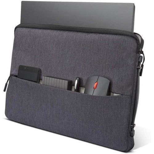 레노버 Lenovo Urban Laptop Sleeve for 14 Notebook, Water Resistant, Soft Padded Compartments, Accessory Storage, Reinforced Rubber Corners, Extendable Handle, GX40Z50941, Charcoal Grey