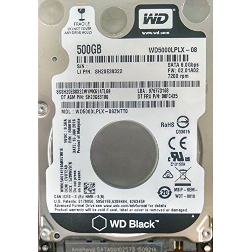 레노버 Lenovo WD Black 500GB 7200 RPM 2.5 SATA 7mm 6GB/Sec Slim Internal Laptop Performance Hard Drive for ThinkPad and IdeaPad Notebooks