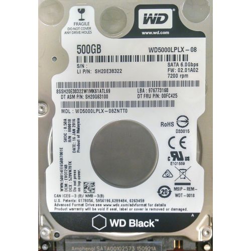 레노버 Lenovo WD Black 500GB 7200 RPM 2.5 SATA 7mm 6GB/Sec Slim Internal Laptop Performance Hard Drive for ThinkPad and IdeaPad Notebooks