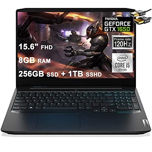 레노버 Lenovo Ideapad 3 Gaming Laptop 15.6 FHD IPS 120Hz Intel Quad-Core i5-10300H (Beats i7-8850H) 8GB DDR4 256GB SSD 1TB SSHD GTX 1650 4GB Backlit KB USB-C Dolby Win10 + HDMI Cable