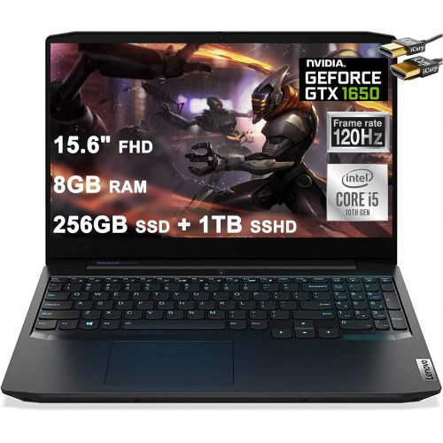 레노버 Lenovo Ideapad 3 Gaming Laptop 15.6 FHD IPS 120Hz Intel Quad-Core i5-10300H (Beats i7-8850H) 8GB DDR4 256GB SSD 1TB SSHD GTX 1650 4GB Backlit KB USB-C Dolby Win10 + HDMI Cable