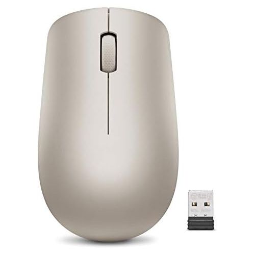 레노버 Lenovo 530 Wireless Mouse with Battery, 2.4GHz Nano USB, 1200 DPI Optical Sensor, Ergonomic for Left or Right Hand, Lightweight, GY50Z18988, Almond