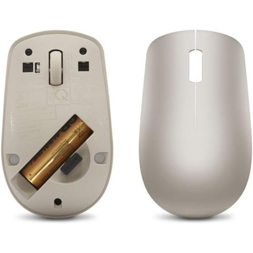 레노버 Lenovo 530 Wireless Mouse with Battery, 2.4GHz Nano USB, 1200 DPI Optical Sensor, Ergonomic for Left or Right Hand, Lightweight, GY50Z18988, Almond