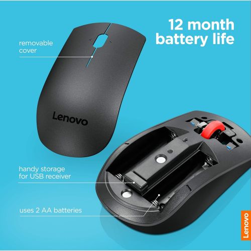 레노버 Lenovo 700 Wireless Laser Mouse, Black, 1600 dpi, 2.4 GHz Wireless via USB, 4-way scroll wheel, Full-size ergonomic design, Accurate Laser sensor, Up to 24 months battery life, GX3