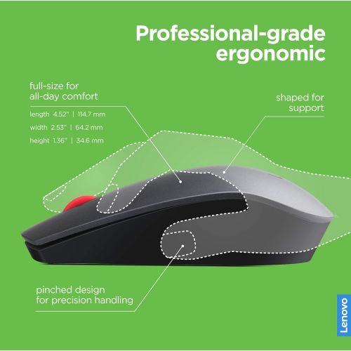 레노버 Lenovo 700 Wireless Laser Mouse, Black, 1600 dpi, 2.4 GHz Wireless via USB, 4-way scroll wheel, Full-size ergonomic design, Accurate Laser sensor, Up to 24 months battery life, GX3