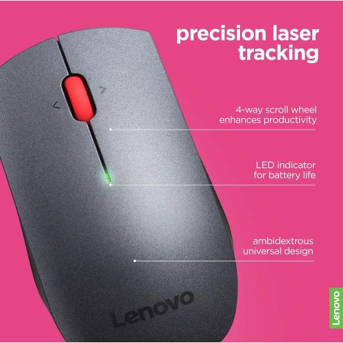 레노버 Lenovo 700 Wireless Laser Mouse, Black, 1600 dpi, 2.4 GHz Wireless via USB, 4-way scroll wheel, Full-size ergonomic design, Accurate Laser sensor, Up to 24 months battery life, GX3