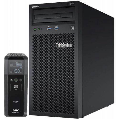 레노버 Lenovo ThinkSystem ST50 Tower Server Bundle Including APC BR1500MS 1500VA UPS, Intel Xeon 3.4GHz CPU, 32GB DDR4 2666MHz RAM, 6TB HDD Storage, JBOD RAID