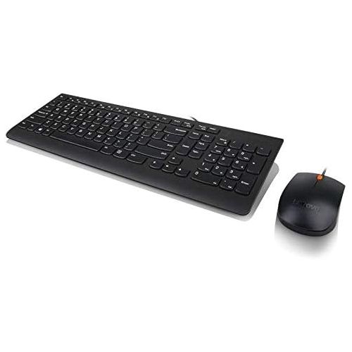 레노버 Lenovo 300 USB Combo, Full-Size Wired Keyboard & Mouse, Ergonomic, Left or Right Hand Mouse, Optical Mouse, GX30M39606, Black