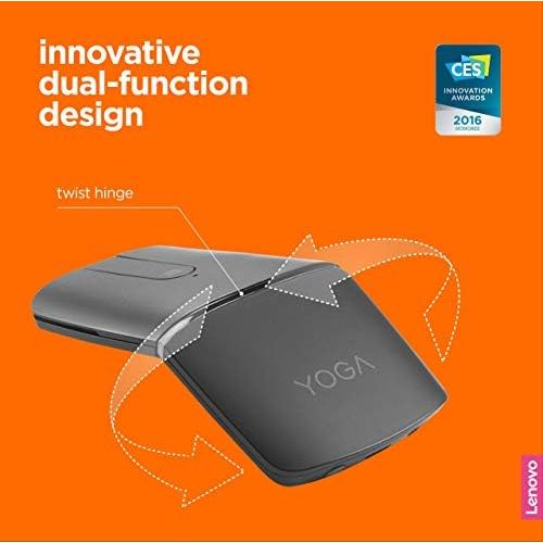 레노버 Lenovo Yoga Mouse, Black, Ultra slim 13.5mm, 180 degree rotatable hinge, 2.4G or Bluetooth 4.0 wireless connection, Multilayer adaptive touchpad, Rechargeable battery, GX30K69565