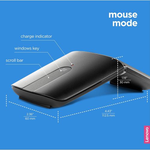 레노버 Lenovo Yoga Mouse, Black, Ultra slim 13.5mm, 180 degree rotatable hinge, 2.4G or Bluetooth 4.0 wireless connection, Multilayer adaptive touchpad, Rechargeable battery, GX30K69565