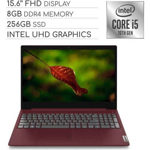 레노버 2021 Newest Lenovo IdeaPad 3 Laptop 15.6 Full HD Computer Notebook, 10th Gen Intel Core i5-1035G1 3.6GHz Processor, 8GB RAM, 256GB SSD, HDMI, Wi-Fi, Webcam, Windows 10, Cherry Red