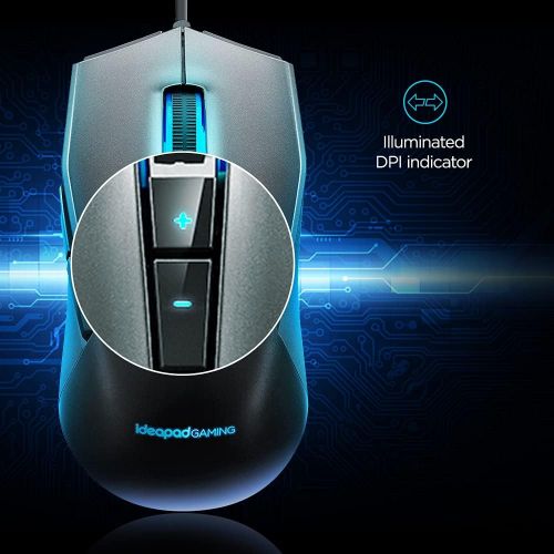 레노버 Lenovo IdeaPad M100 Gaming Mouse, Optical Sensor, Adjustable Resolution to 3200 DPI, 7 Programmable Buttons, 2 Zone RGB Backlight, GY50Z71902, Black