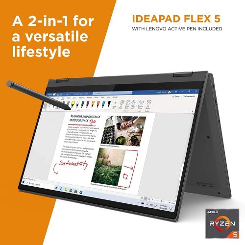 레노버 2021 LENOVO IdeaPad Flex5 14 Touchscreen 2-in-1 Laptop AMD Ryzen 5 4500U 6 Cores 16GB RAM DDR4 1TB SSD Radeon Graphics HDMI USB-C Fingerprit Windows 10 w/RATZK 32GB USB Drive and P