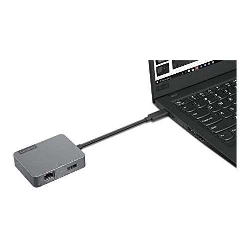 레노버 Lenovo USB-C 4-in-1 Travel Hub Gen2, Multiport Adapter for HDMI, VGA, USB 3.1, RJ45, Compatible with USB Type-C Laptops, GX91A34575